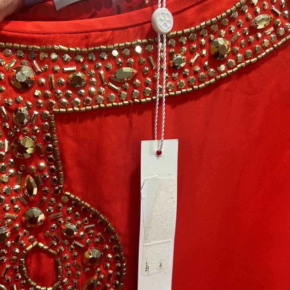 Trina Turk Red Flowy Anissa Embellished silk blend shift kaftan dress size 6 - Picture 4 of 8
